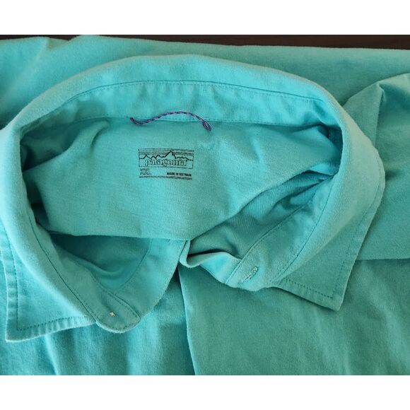 Patagonia Polo Shirt Mens XXL Aqua Blue Organic Cotton Trout Logo - Picture 3 of 4